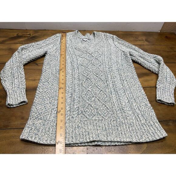 LL Bean Signature Cotton Fisherman Sweater V-Neck Tunic Cable Knit Women's Small - Picture 5 of 9